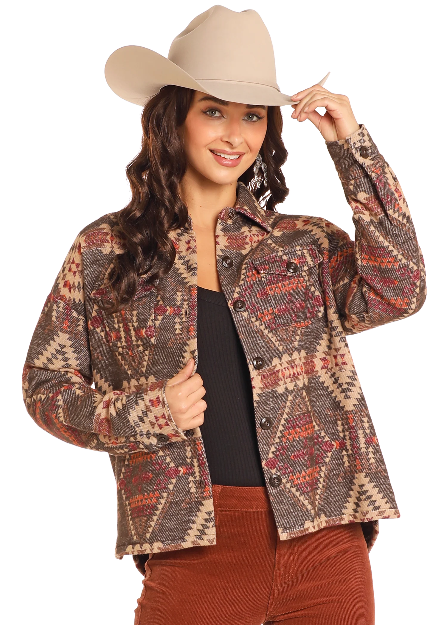 4316 Rock & Roll Ladies Cropped Aztec Shacket