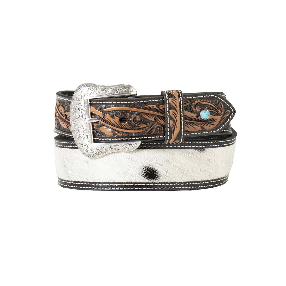 Nocona Western White Leather Belt Nocona Distressed Black Leather Belt with White Buckstitch  main image 3