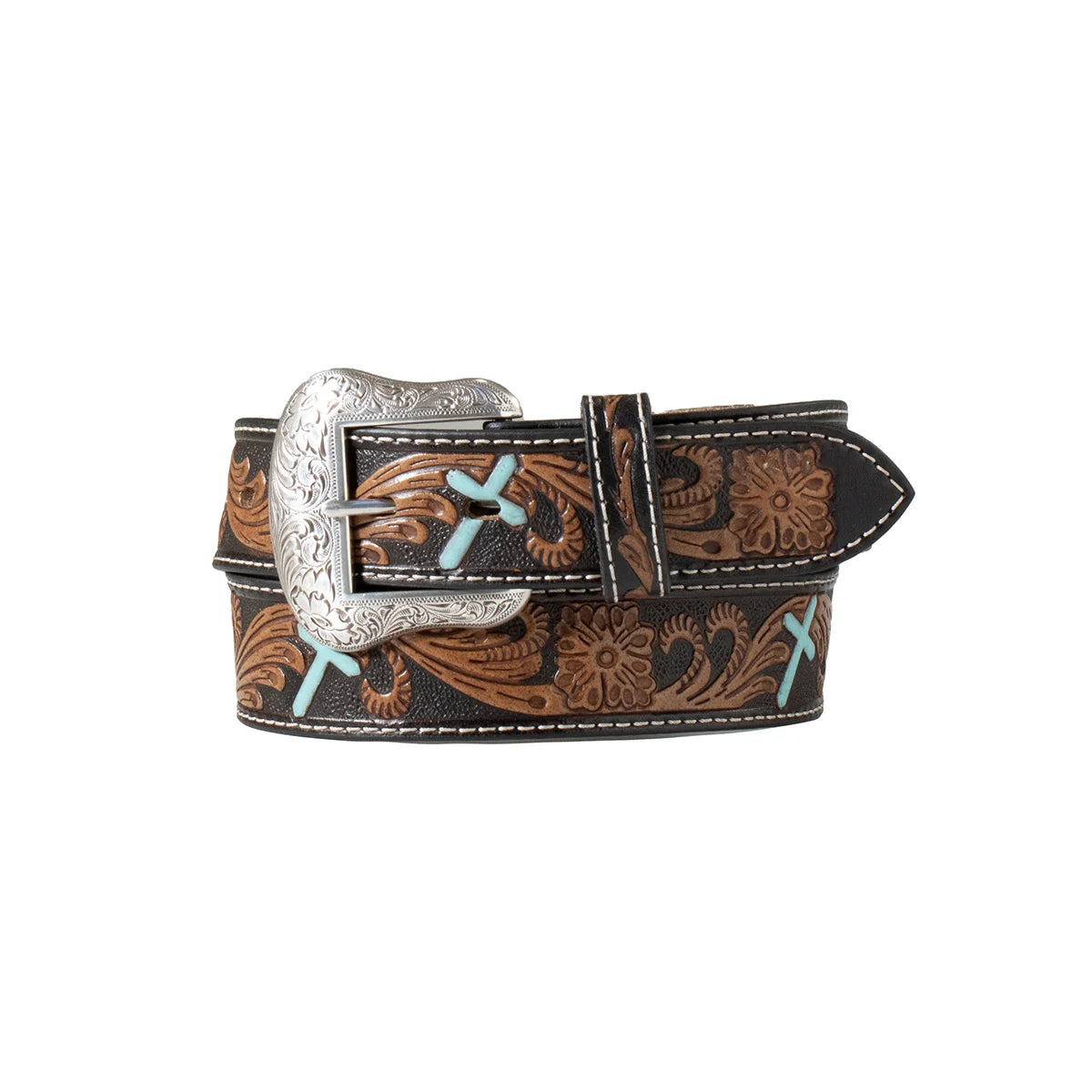 7301 Noconca Men's Tooled Leather Cross Belt