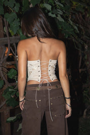 1523 Sadelia Ladies Stretch Sued Embroider Strapless Top