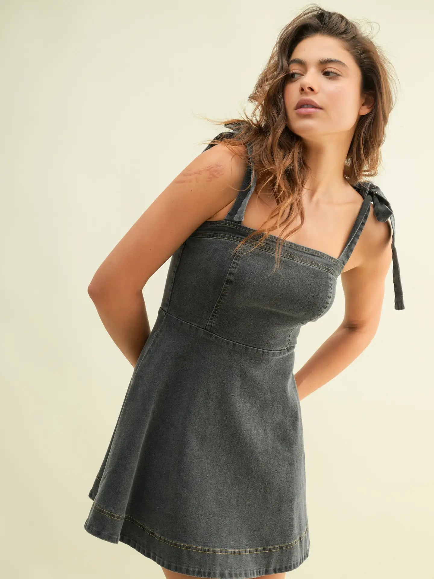 1689 Cloud Ten Denim Strap Tie Mini Dress