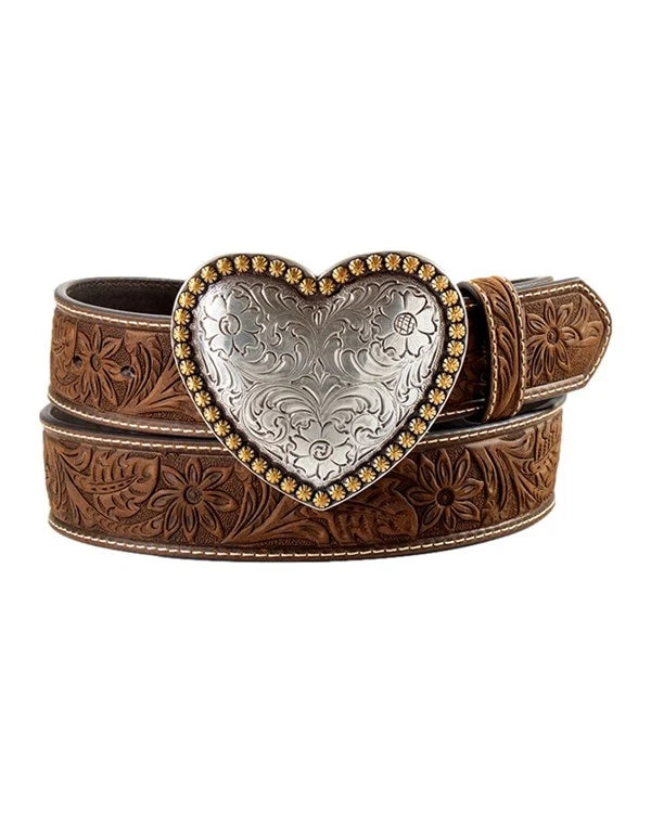 9144 Nocona Ladies Embossed Heart Leather Belt