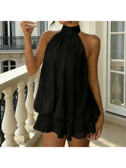 1707 Lily Clothing Backless Neck-baring Puff-sleeved Dress