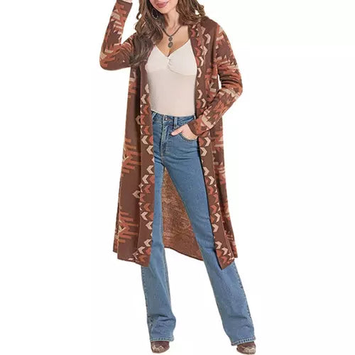 0015 Rock & Roll Ladies Aztec Duster Cardigan