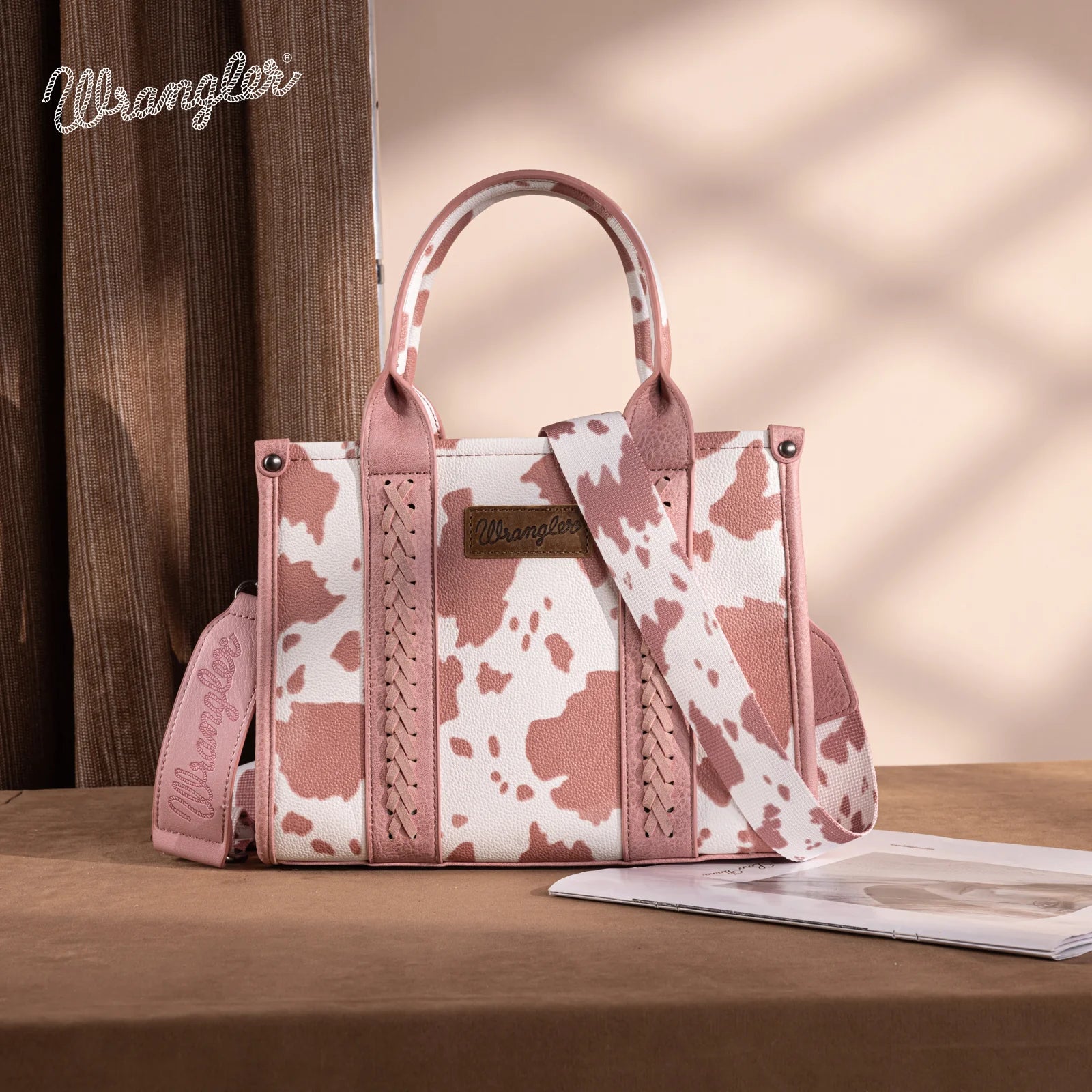 WG133-8120 Wrangler Light Pink Cow Print Tote – El Rodeo Western Wear
