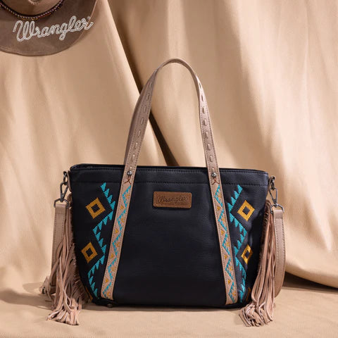 WG233-2009 Wrangler Aztec Embroidered Tote/Crossbody