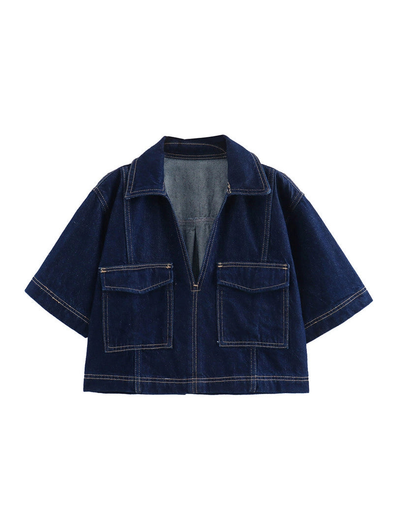 8053 AZSHOP Ladies Short Sleeve Denim Crop Jacket