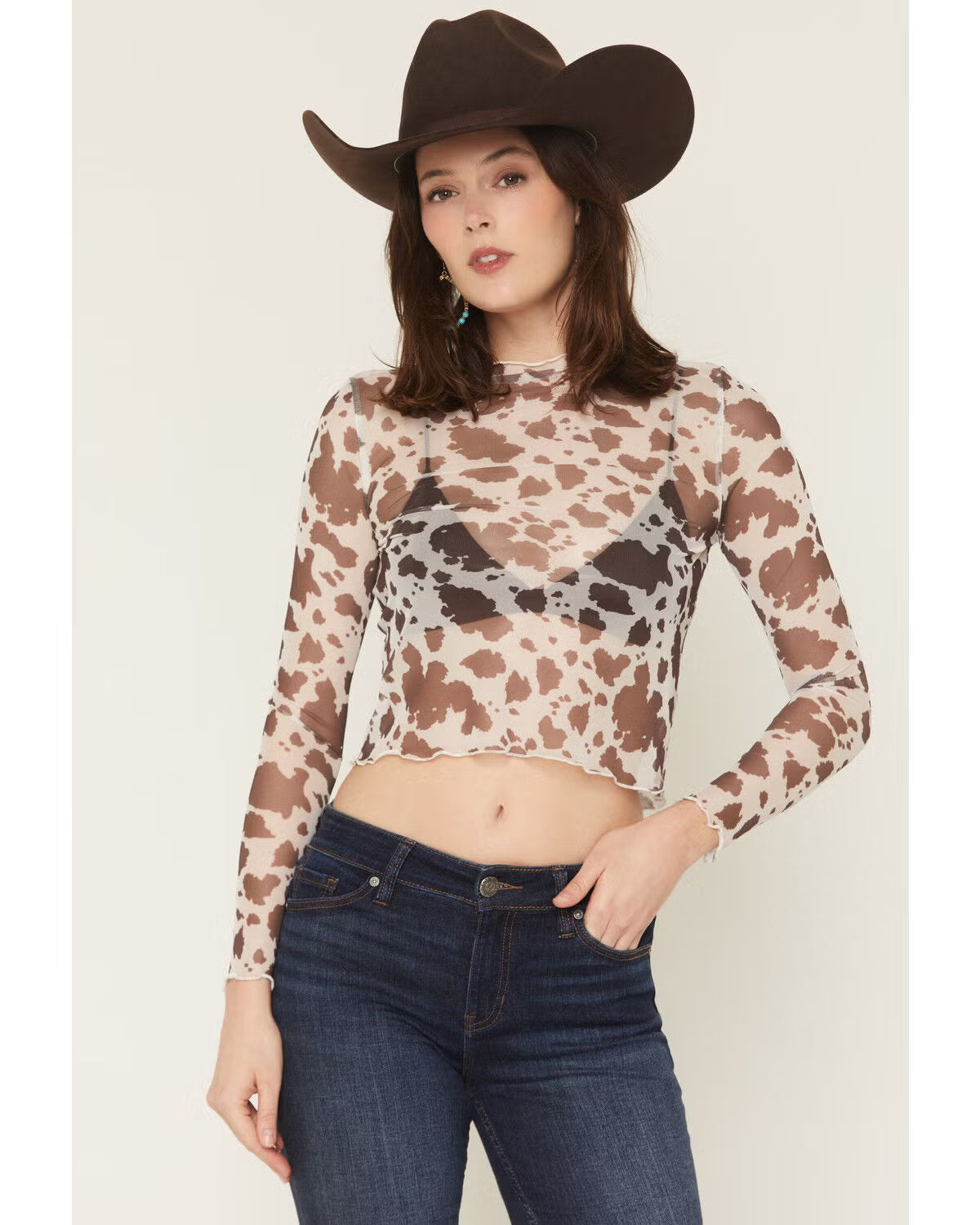 8088 Rock & Roll Ladies Cow Print Mesh Top