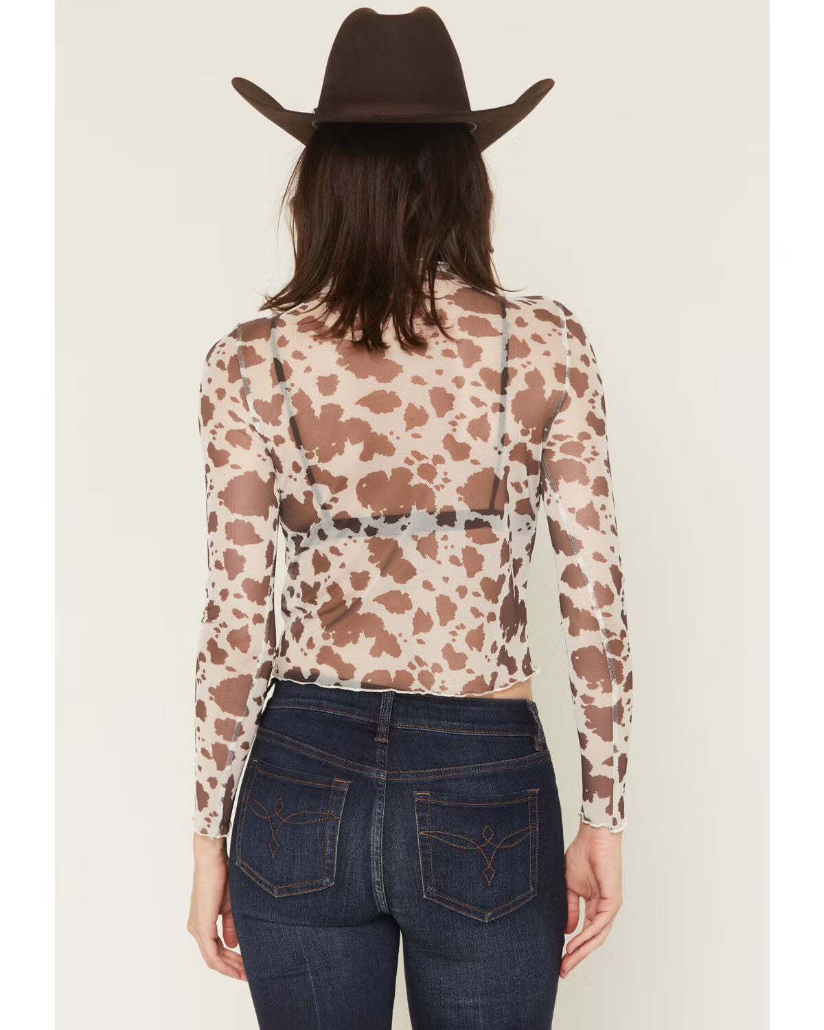8088 Rock & Roll Ladies Cow Print Mesh Top