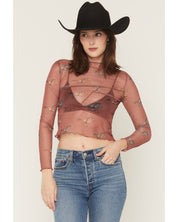 8090 Rock & Roll Ladies Horse Print Mesh Top