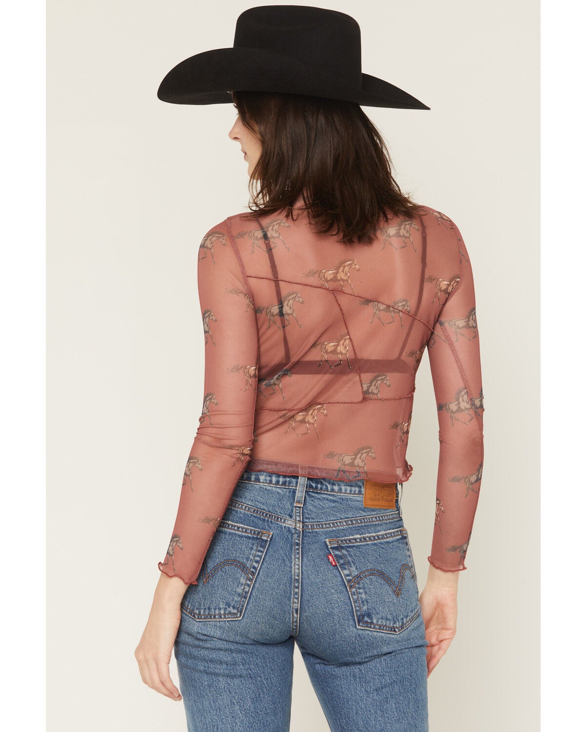 8090 Rock & Roll Ladies Horse Print Mesh Top