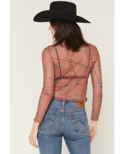 8090 Rock & Roll Ladies Horse Print Mesh Top