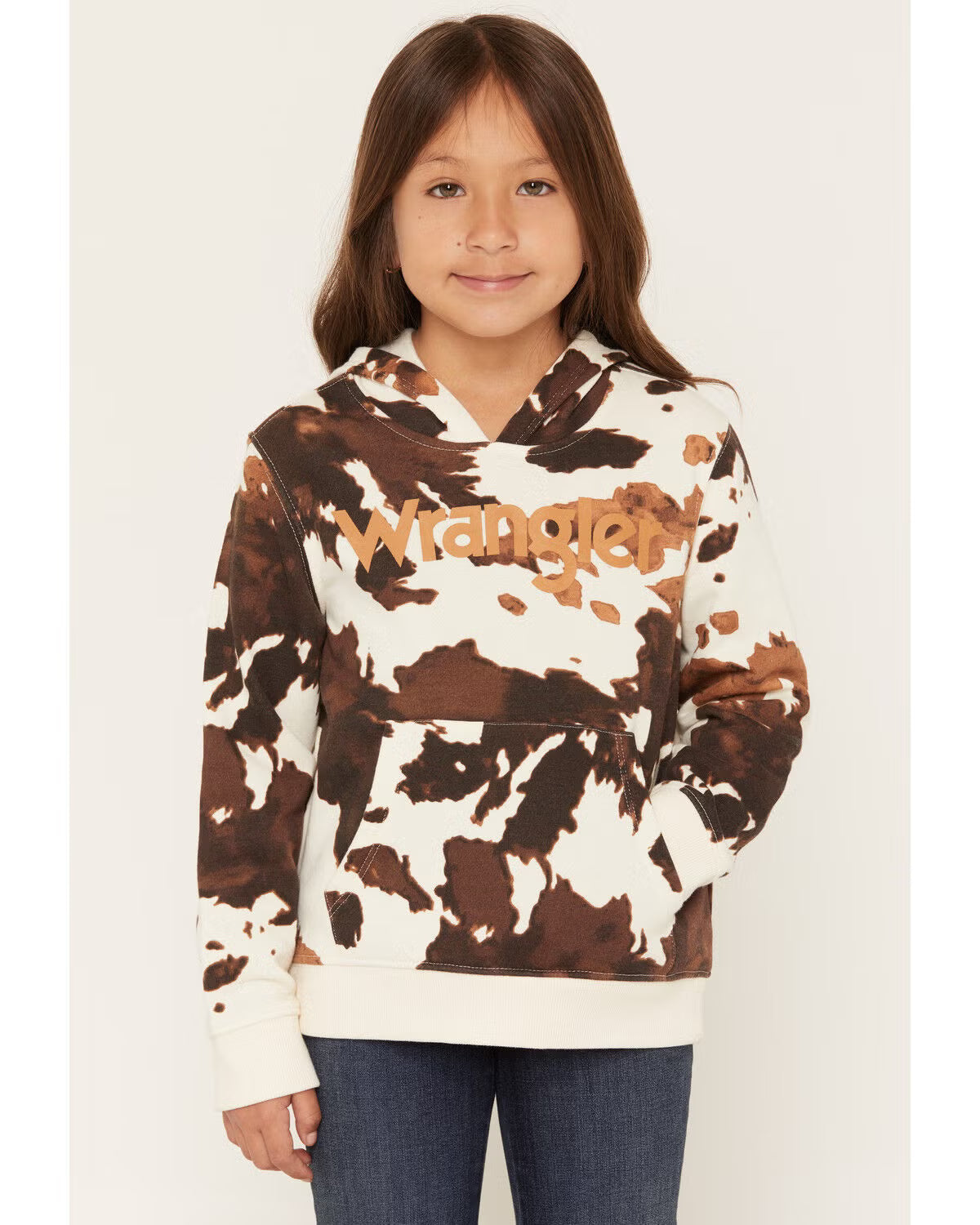 5525 Wrangler Girl's Cow Print Logo Hoodie