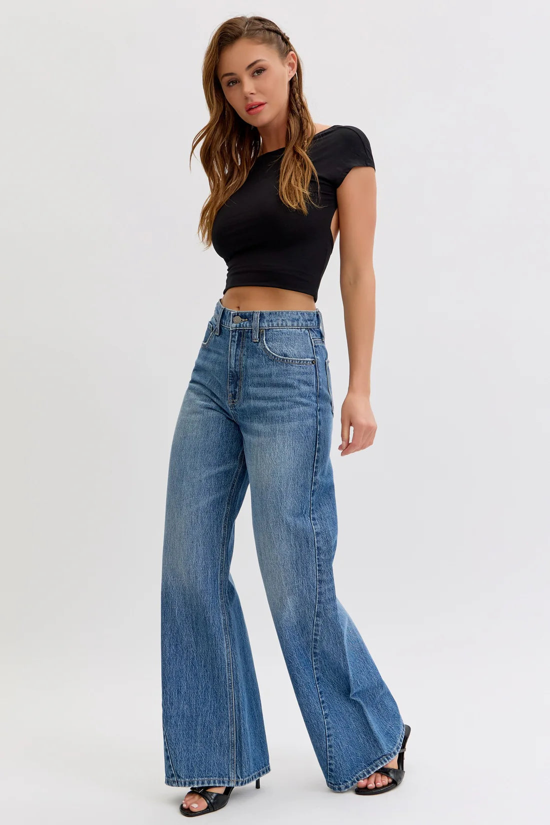 9702 Cello Ladies High Rise Wild Leg Jeans