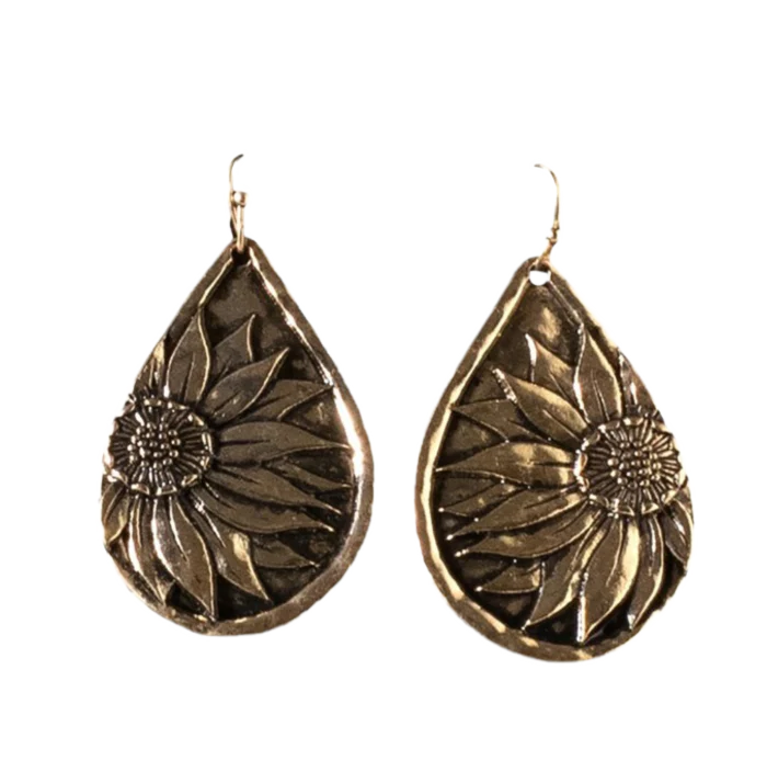 5735 Blazin Roxx Ladies Teardrop Gold Sunflower Earrings