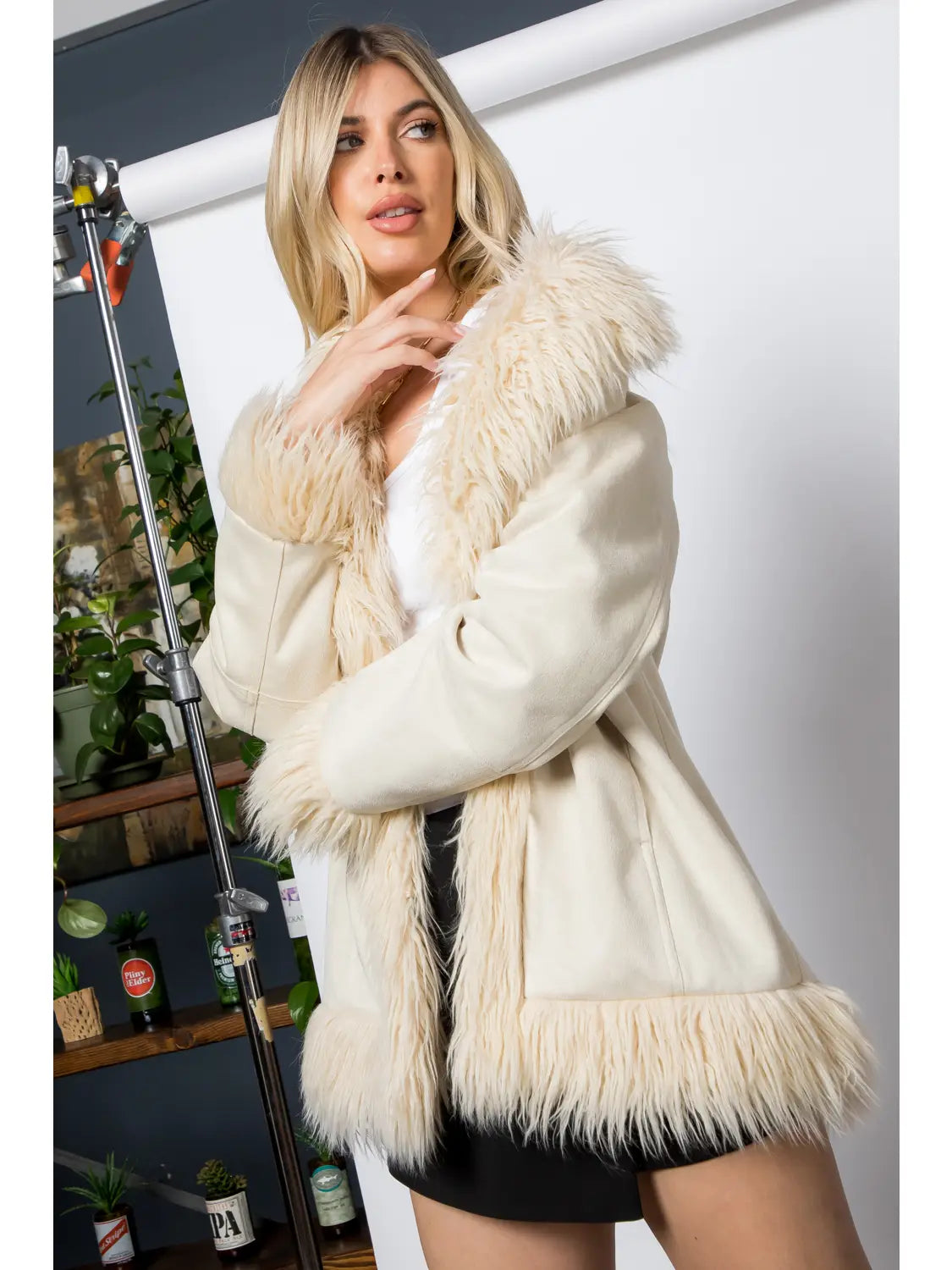 14526 26 International Ladies Shaggy Fur Mid Length Jacket