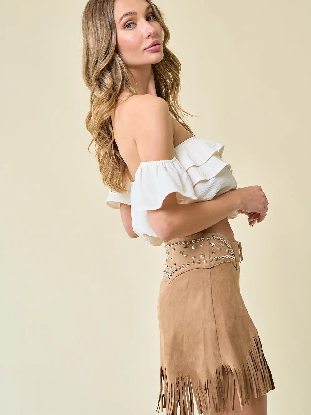 3778 Saints & Hearts Ladies Off Shoulder Ruffles Western Top
