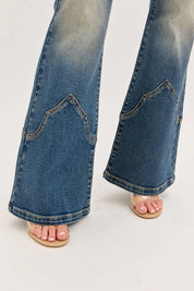 9523 Cello Ladies Mid Rise Western Flare Jeans