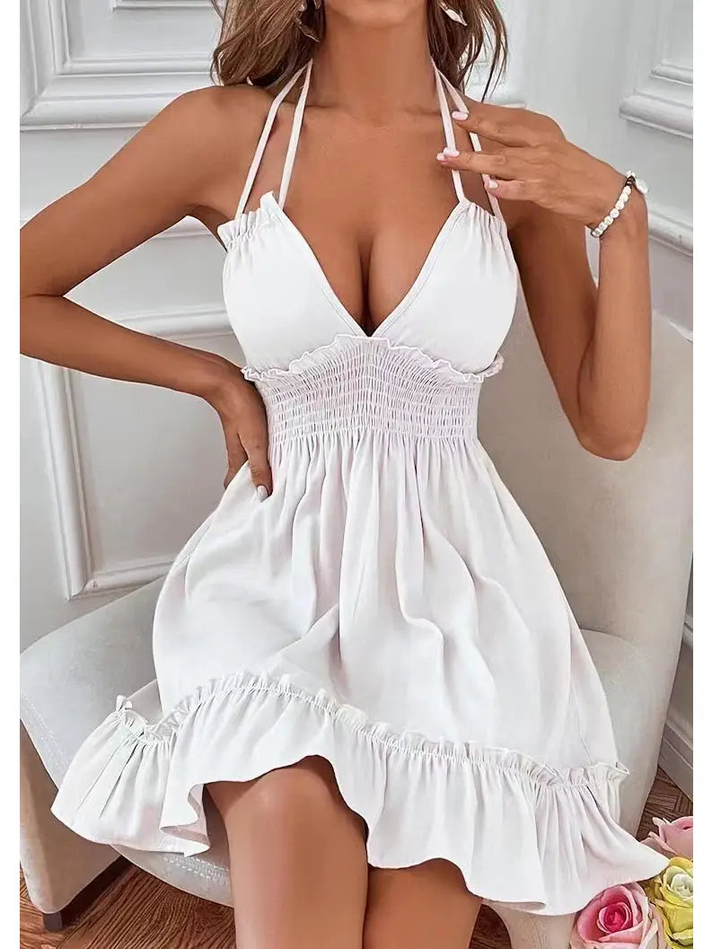 74YZ Tourtiwi Ladies Deep V Straps Backless Dress