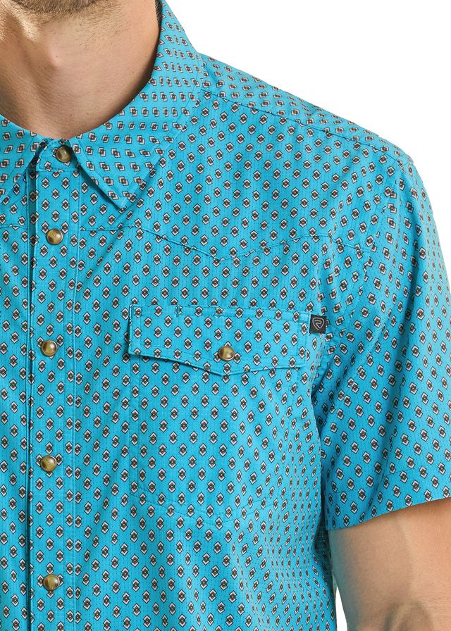 8795 Rock & Roll Men's TEK Western Geo Print Shirt