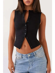 3778 Rosa Clothing Ribbed Buttoned Top Vest