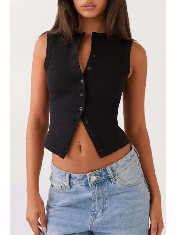 3778 Rosa Clothing Ribbed Buttoned Top Vest