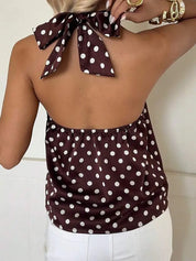 828T Soli Echo Ladies Polka Dot Halter Neck Tank Top