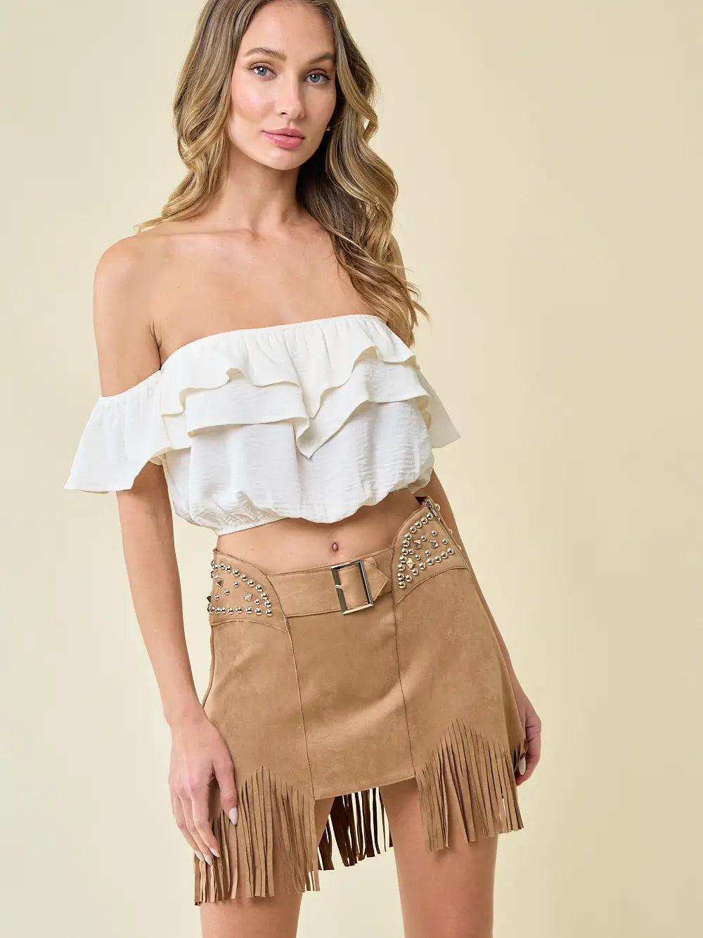 3778 Saints & Hearts Ladies Off Shoulder Ruffles Western Top