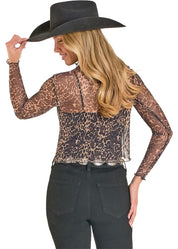 7777 Rock & Roll Ladies Leopard Print Mesh Top