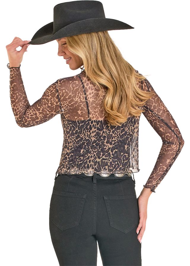 7777 Rock & Roll Ladies Leopard Print Mesh Top