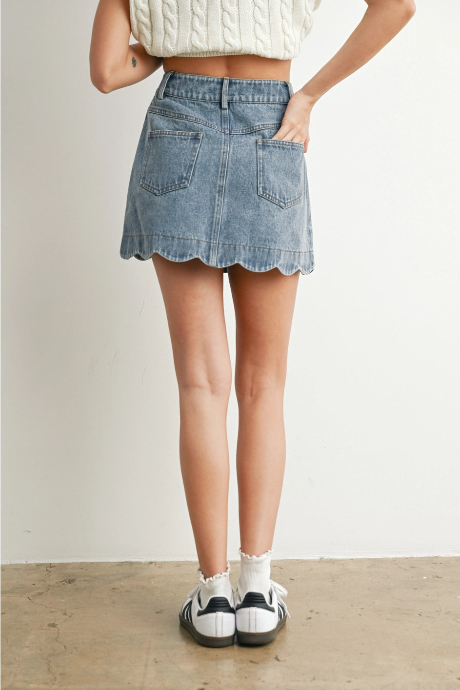 7702 Buttermellon Ladies Scollop Denim Skirt