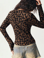 9345 Mccolin Ladies Leopard Print Button Front Blouse