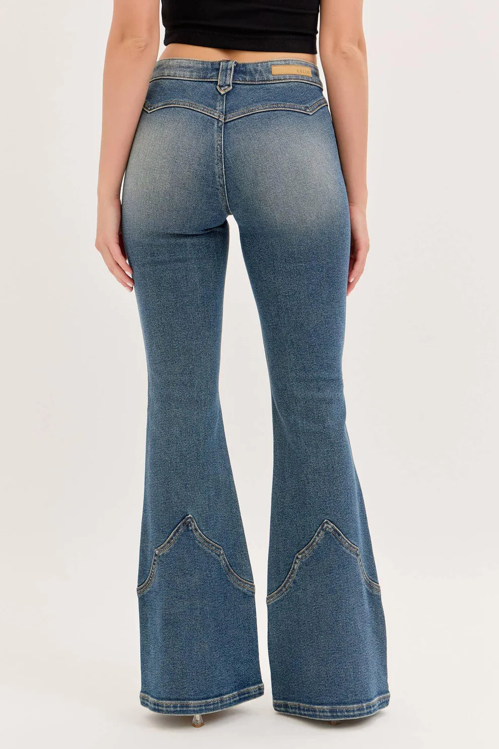 9523 Cello Ladies Mid Rise Western Flare Jeans