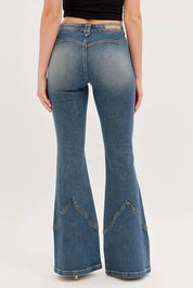 9523 Cello Ladies Mid Rise Western Flare Jeans