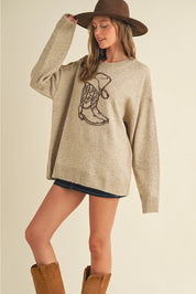 7547 Cloud Ten Ladies Western Cowboy Boot & Hat Sweater