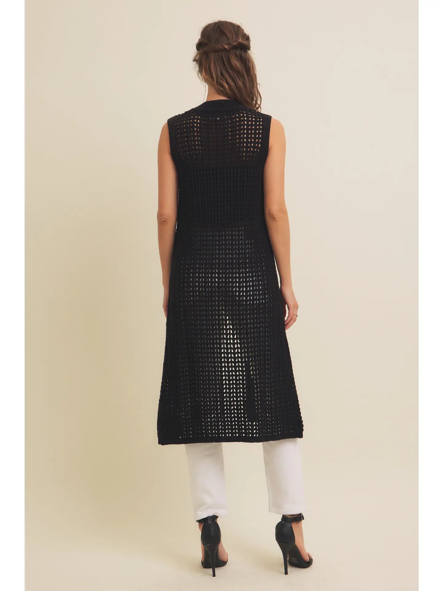 1856 In February Ladies Button Down Knit Sleeveless Cardigan