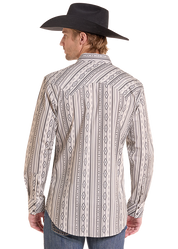 0098 Rock & Roll Men's Stripe Aztec Print Snap Shirt