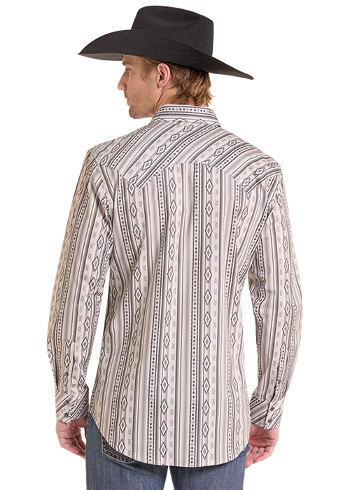 0098 Rock & Roll Men's Stripe Aztec Print Snap Shirt
