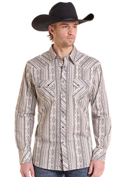 0098 Rock & Roll Men's Stripe Aztec Print Snap Shirt