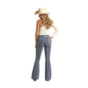 3539 Rock & Roll Women's Indigo Aztec Button Flare Jean