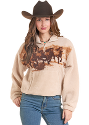 9999 Rock & Roll Denim Ladies Horse Sherpa 1/4 Zip Pullover