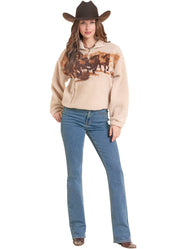 9999 Rock & Roll Denim Ladies Horse Sherpa 1/4 Zip Pullover