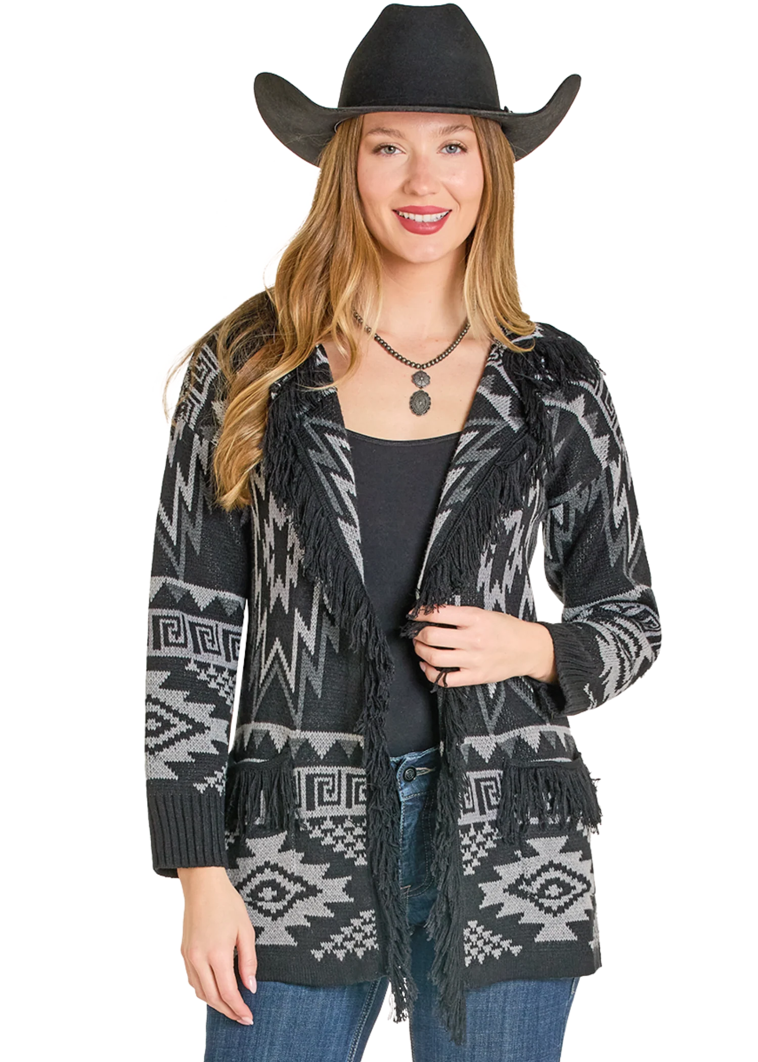 7763 Rock & Roll Ladies Aztec Cardigan With Fringe