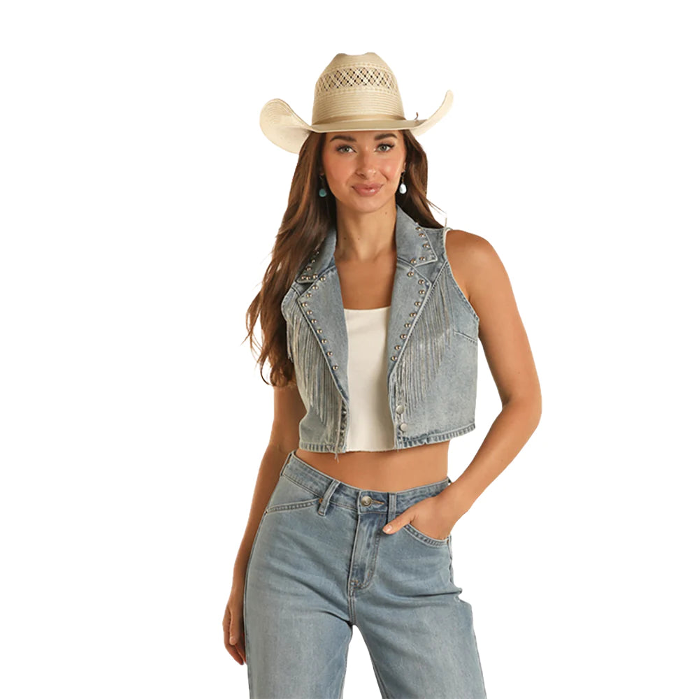 3548 Rock & Roll Ladies Denim Fringed Vest