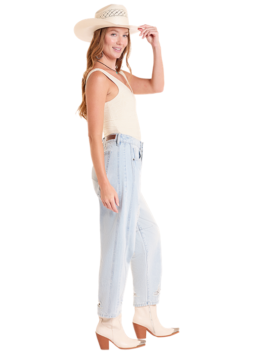 9916 Rock & Roll Ladies Distressed Barrel Jeans
