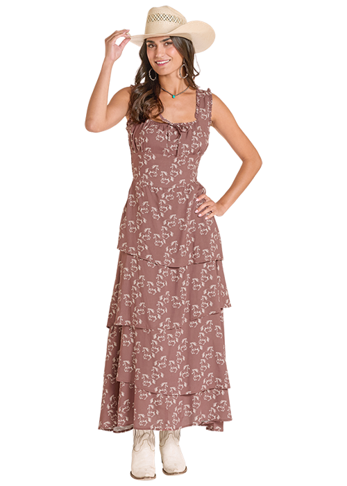 8817 Rock & Roll Ladies Horse Print Tier Dress