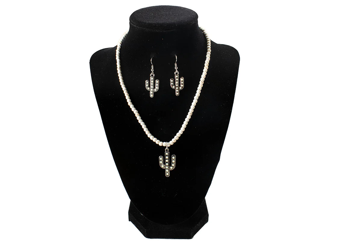 3805 Silver Strike Ladies Beaded Cactus Earring and Necklace