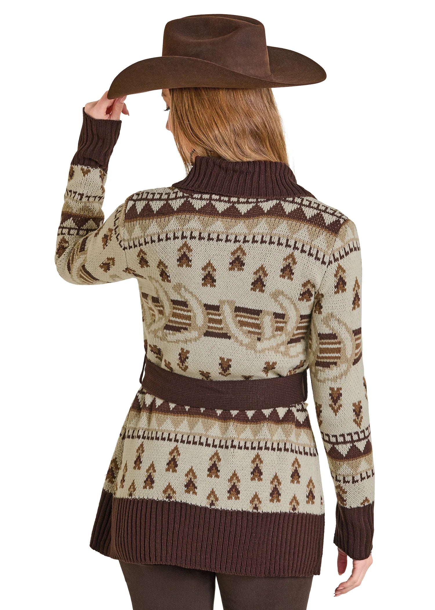 6877 Panhandle Ladies Horse Shoe Belted Cardigan