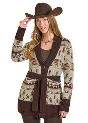 6877 Panhandle Ladies Horse Shoe Belted Cardigan