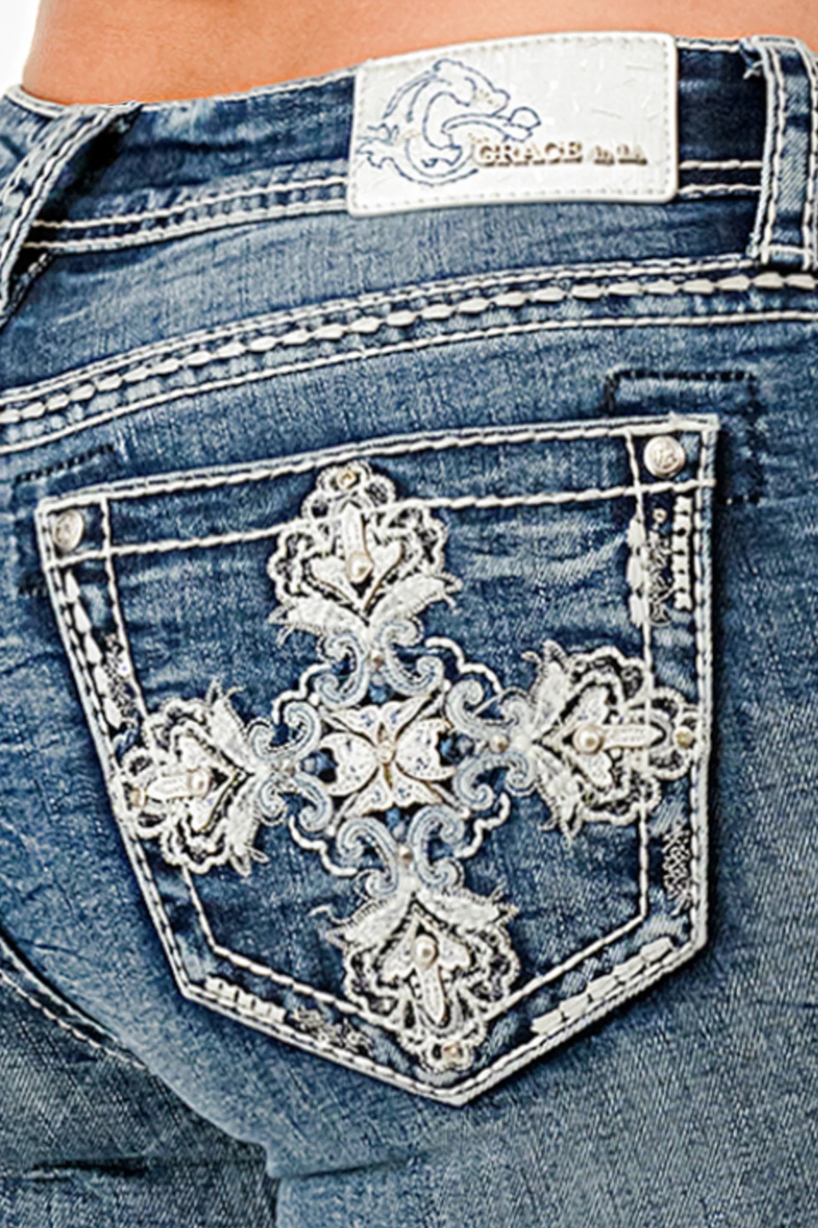 EB51903 Grace In LA Ladies Cross Bootcut Jeans